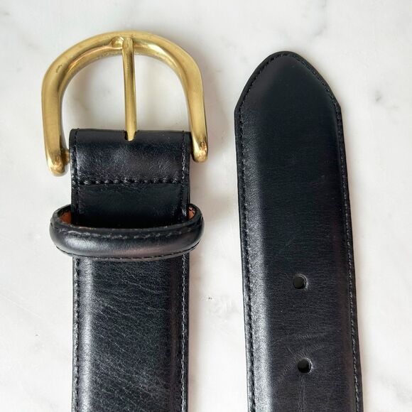 Lands' End Black Leather Belt 506 Solid Brass Buckle - Women's / Men's Size 30 - Picture 7 of 9